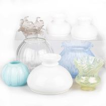 A MIXED GROUP OF GLASS OIL LAMP SHADES