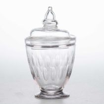 A GLASS CHESTNUT JAR AND COVER, 18TH/19TH CENTURY