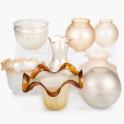 A MIXED GROUP OF GLASS OIL LAMP SHADES