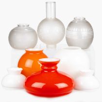 A MIXED GROUP OF GLASS OIL LAMP SHADES