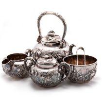 A FINE JAPANESE SILVER FIVE-PIECE TEA SERVICE