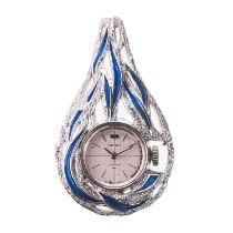 A STEEL AND ENAMEL SEIKO PENDANT WATCH