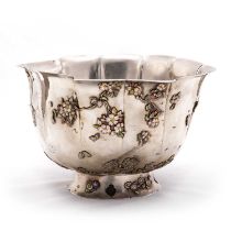 A JAPANESE SILVER AND ENAMEL LOBED BOWL