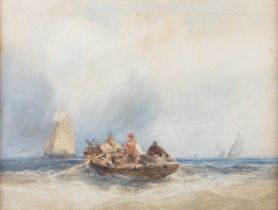 ATTRIBUTED TO JOHN WILSON CARMICHAEL (1799-1868) SEASCAPE WITH SAILING SHIPS AND A FISHING VESSEL