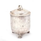 A 19TH CENTURY ELECTROPLATED BISCUIT BOX AND COVER