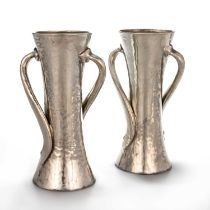 ATTRIBUTED TO OLIVER BAKER FOR LIBERTY & CO, A PAIR OF TUDRIC PEWTER VASES