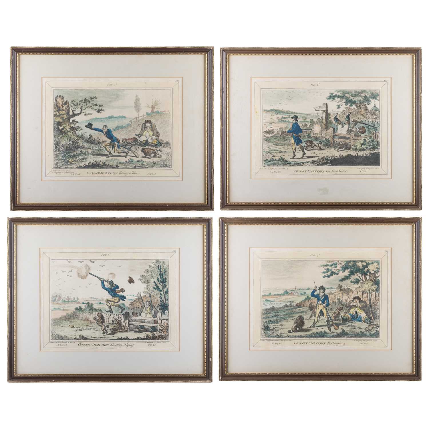 AFTER JAMES GILRAY (1756-1815) COCKNEY SPORTSMAN, A SET OF FOUR SPORTING PRINTS