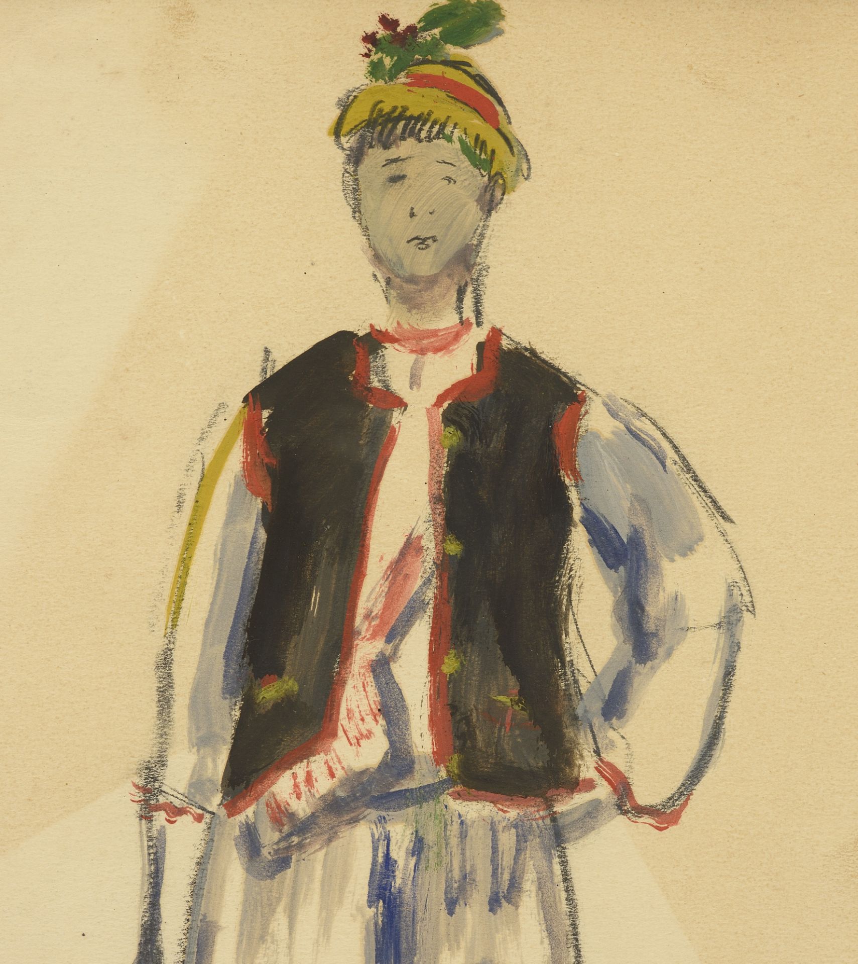 Vladimir Petrov Kavaldzhiev /1908-1988/ „A boy in festive clothes and yellow hat” - Image 3 of 3