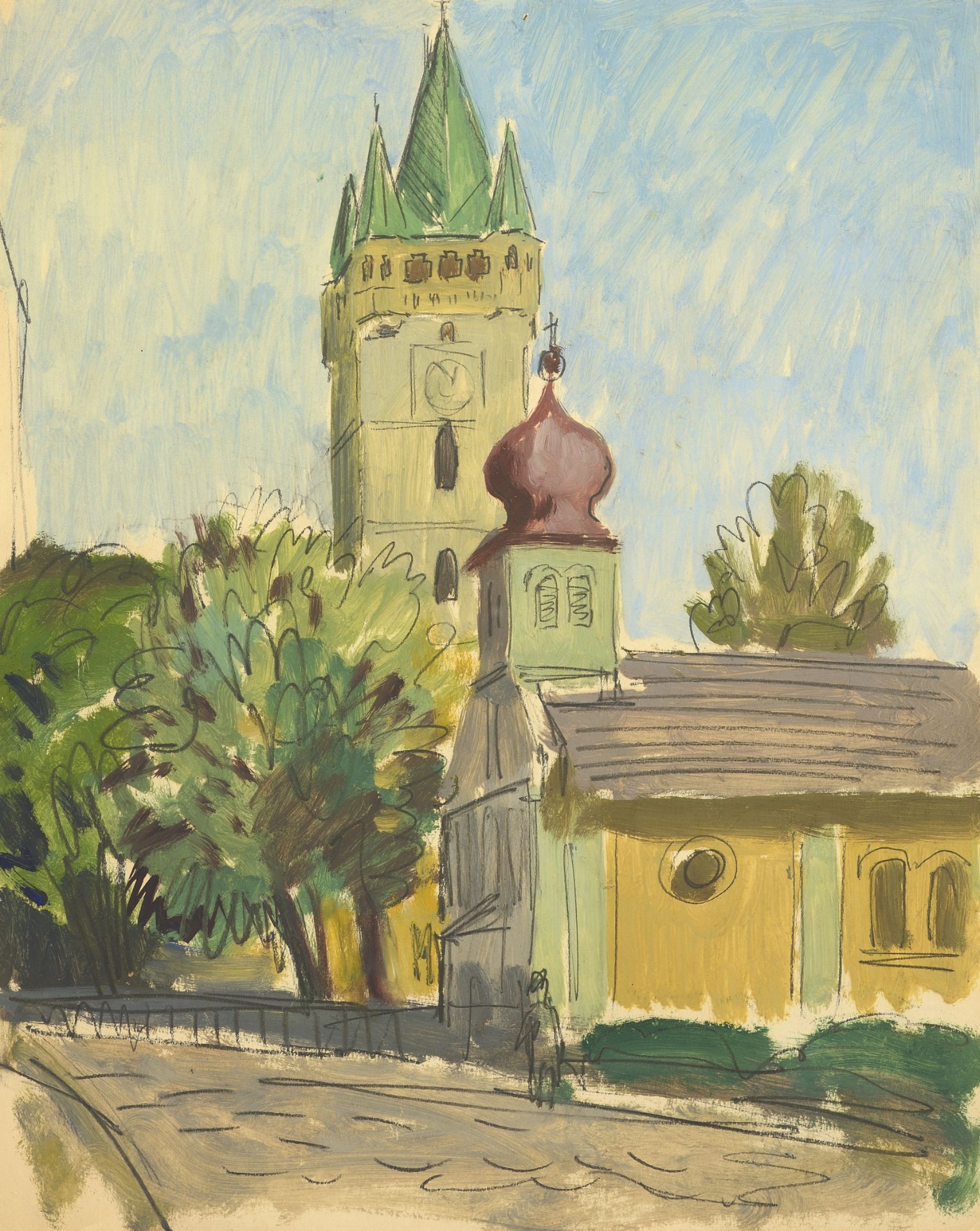 Vladimir Petrov Kavaldzhiev /1908-1988/ „View of the tower St. Stefan in Baia Mare”