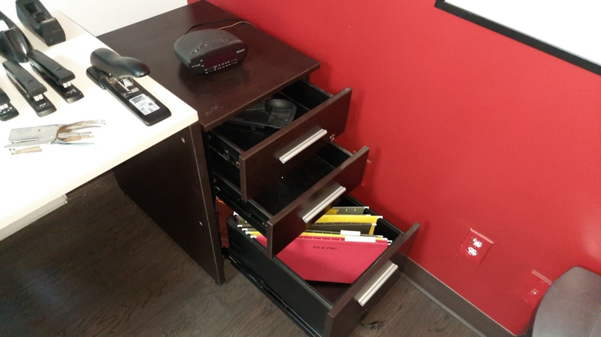 L-Shape Desk, 60'' & 36'' x 24''c/w 3-Drawer File Cabinet, 16'' x 20'' x 28'' H - Image 3 of 3