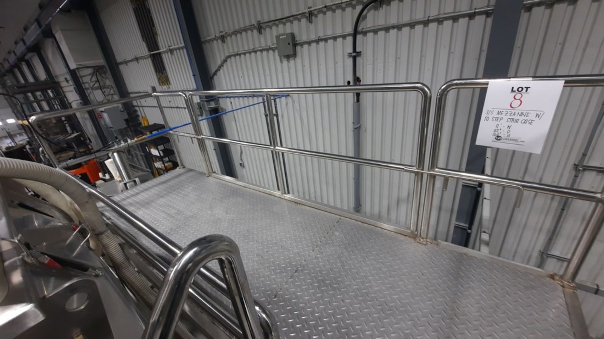 Stainless Steel Mezzanine, c/w 10-Step Staircase, 11'W, 42''D, 104''H