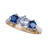 SAPPHIRE AND DIAMOND THREE STONE RING