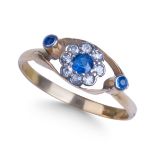 SAPPHIRE AND DIAMOND FLOWER CLUSTER RING