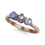 PEARL AND OLD CUT DIAMOND THREE STONE RING
