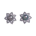 DIAMOND AND TAHITIAN PEARL STUD EARRINGS