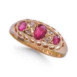 VICTORIAN 18CT SEVEN STONE RUBY AND DIAMOND RING