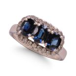 THREE STONE SAPPHIRE AND DIAMOND RING