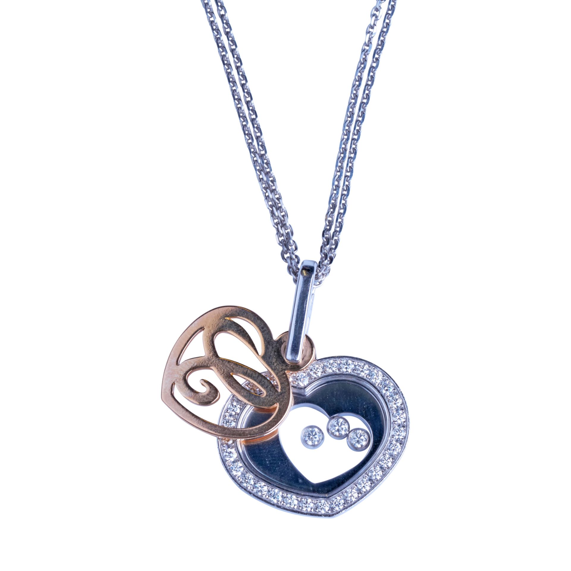 CHOPARD, 18K WHITE AND ROSE GOLD HAPPY DIAMOND HEART PENDANT NECKLACE. - Image 2 of 3