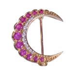 RUBY AND DIAMOND CRESCENT BROOCH