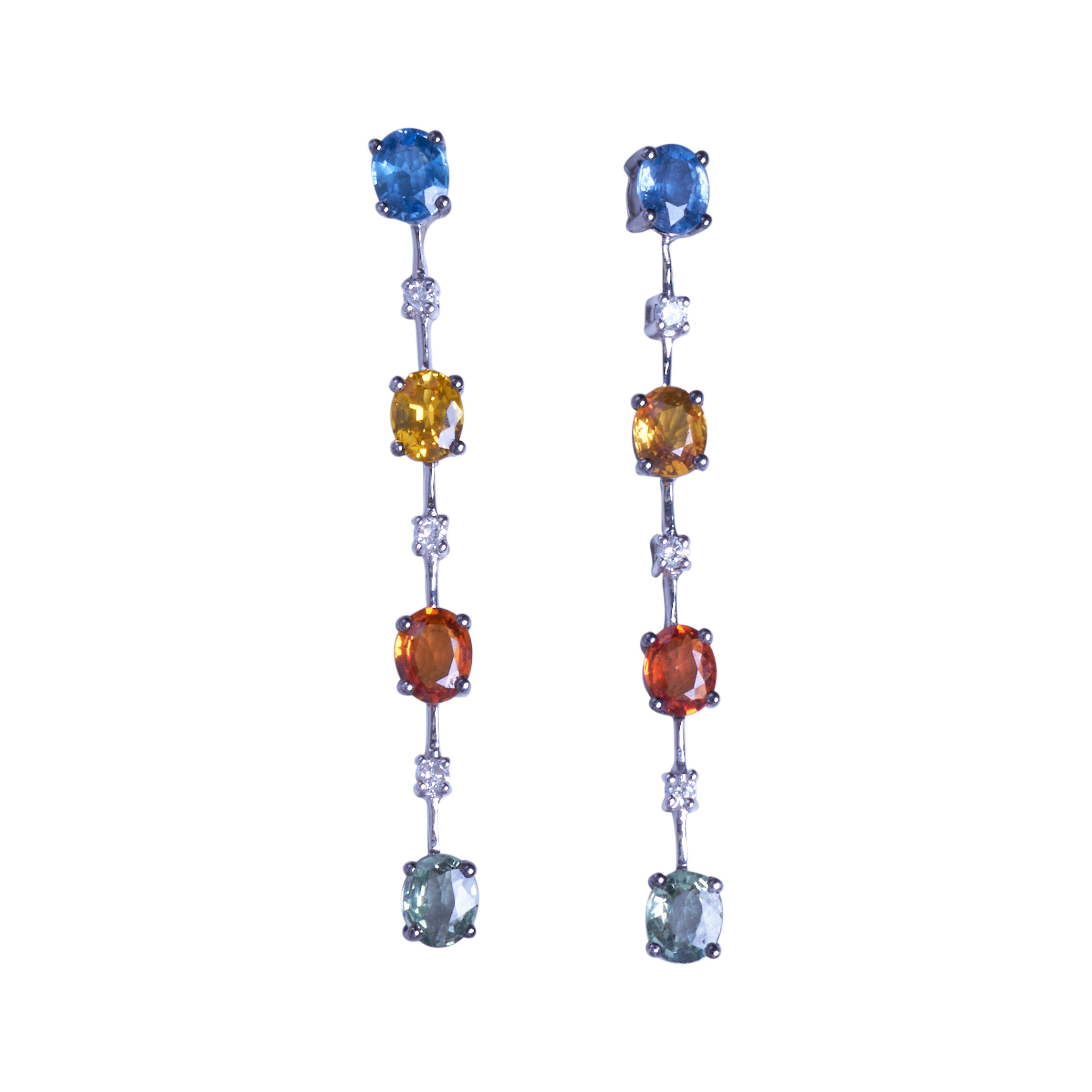 MULTI COLOUR SAPPHIRE AND DIAMOND DROP EARRINGS