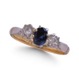 SAPPHIRE AND DIAMOND THREE STONE RING