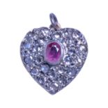 ANTIQUE RUBY AND DIAMOND HEART PENDANT