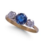 THREE STONE SAPPHIRE AND DIAMOND RING