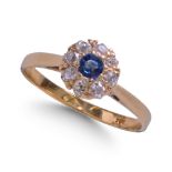 SAPPHIRE AND OLD CUT DIAMOND CLUSTER RING