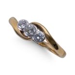 9CT YELLOW GOLD THREE STONE DIAMOND RING