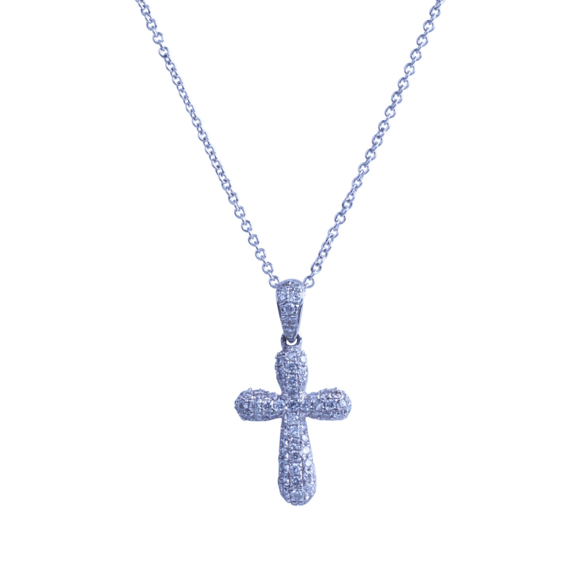 18CT WHITE GOLD DIAMOND SET CROSS PENDANT WITH CHAIN