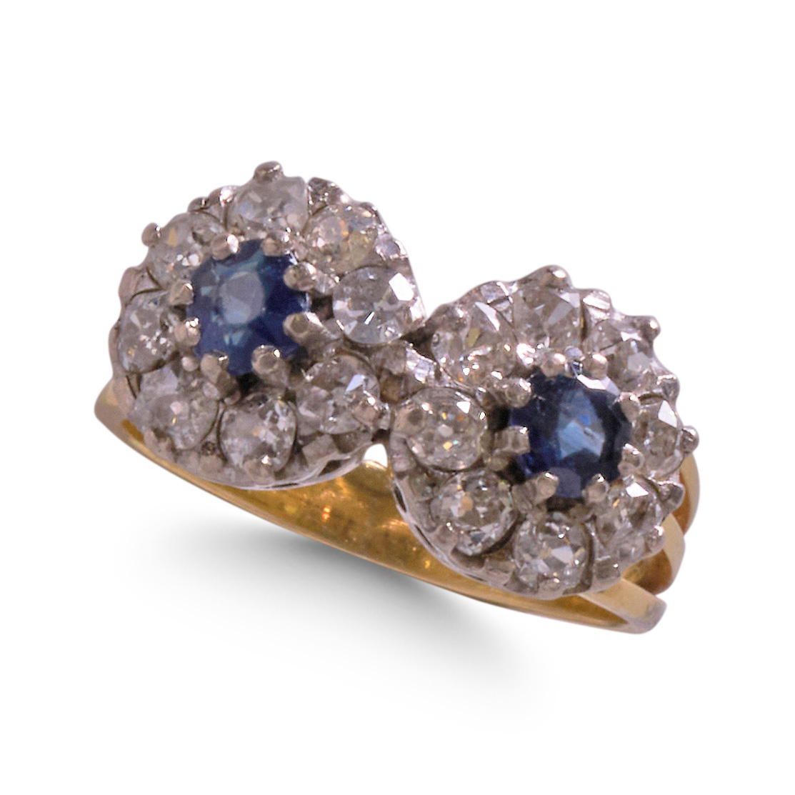SAPPHIRE AND DIAMOND DOUBLE CLUSTER RING