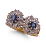 SAPPHIRE AND DIAMOND DOUBLE CLUSTER RING