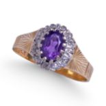 ANTIQUE AMETHYST AND DIAMOND OVAL CLUSTER RING