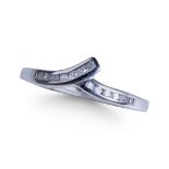 9CT WHITE GOLD DIAMOND WISHBONE RING.