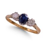 SAPPHIRE AND DIAMOND THREE STONE RING