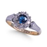 SAPPHIRE AND DIAMOND CLUSTER RING