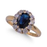 18CT YELLOW GOLD SAPPHIRE AND DIAMOND CLUSTER RING