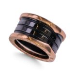 BVLGARI, 18CT ROSE GOLD AND BLACK CERAMIC RING.