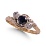 SAPPHIRE AND DIAMOND THREE STONE RING