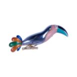 WEMPE, 18CT GOLD, ENAMEL AND DIAMOND TOUCAN BROOCH.