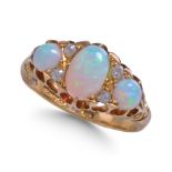 VICTORIAN 18CT SEVEN STONE OPAL AND DIAMOND RING.