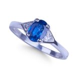 18CT WHITE GOLD SAPPHIRE AND DIAMOND THREE STONE RING