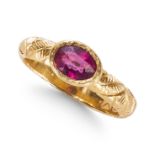 A 22CT GOLD RING SET WITH A TOURMALINE.
