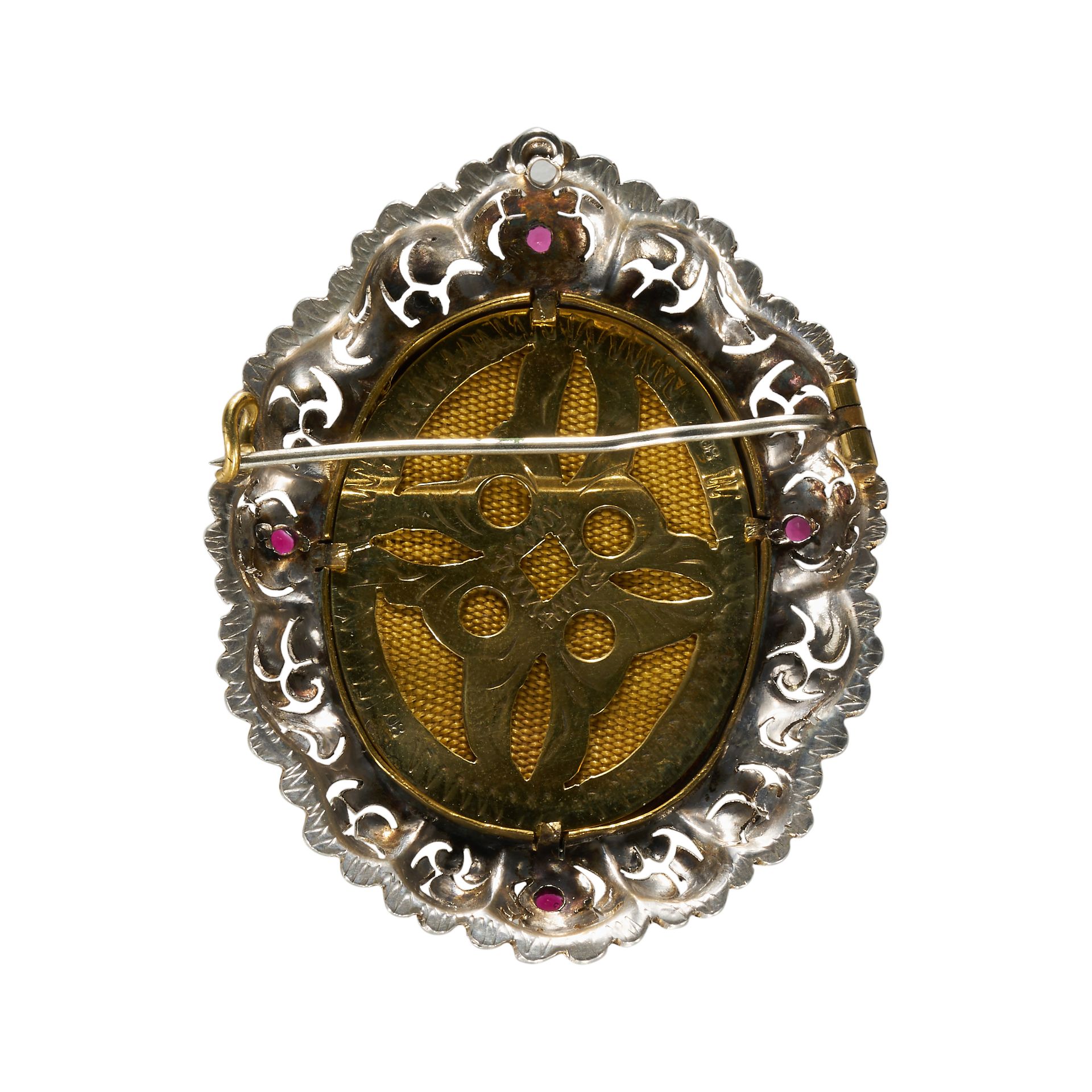 A YELLOW AND WHITE METAL PORTRAIT BROOCH. - Image 2 of 2
