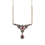 AN ANTIQUE VICTORIAN RUBY AND DIAMOND NECKLACE.