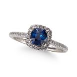 A SAPPHIRE AND DIAMOND CLUSTER RING, IN PLATINUM MOUNT.