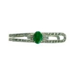 A JADE AND DIAMOND TIE PIN, IN 18CT WHITE GOLD.