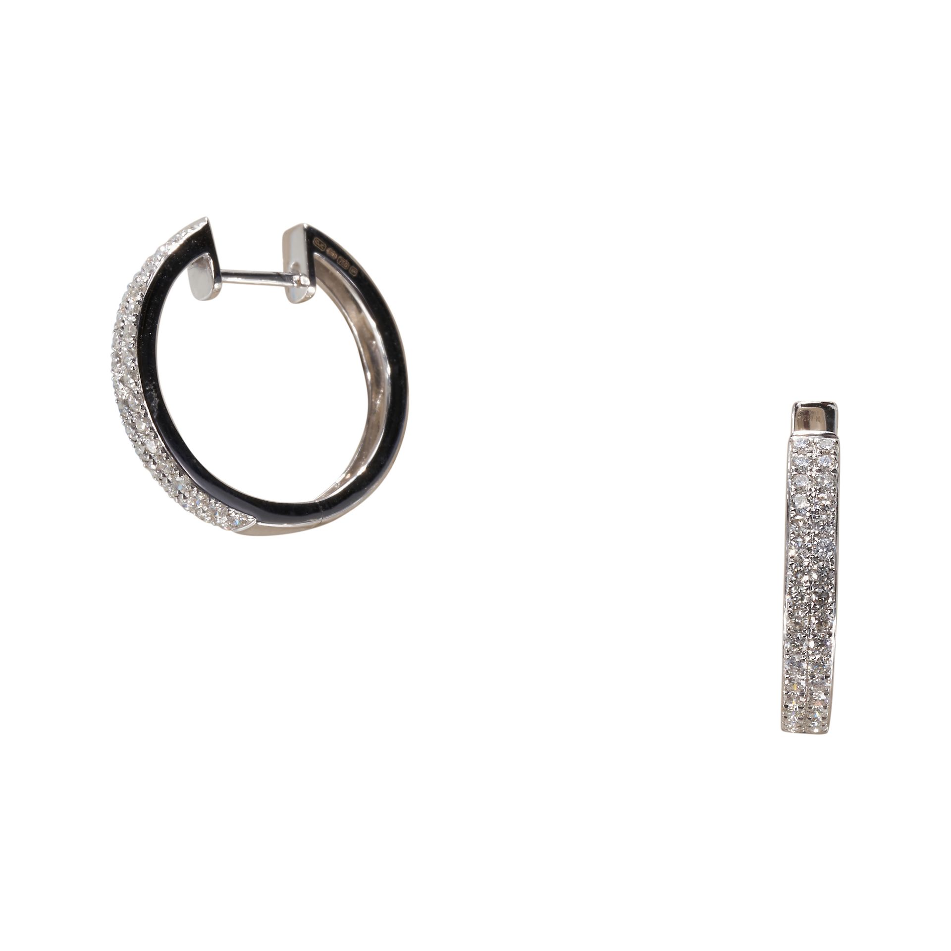A DOUBLE ROW DIAMOND HOOP EARRINGS, IN 18CT WHITE GOLD MOUNT. - Image 2 of 2