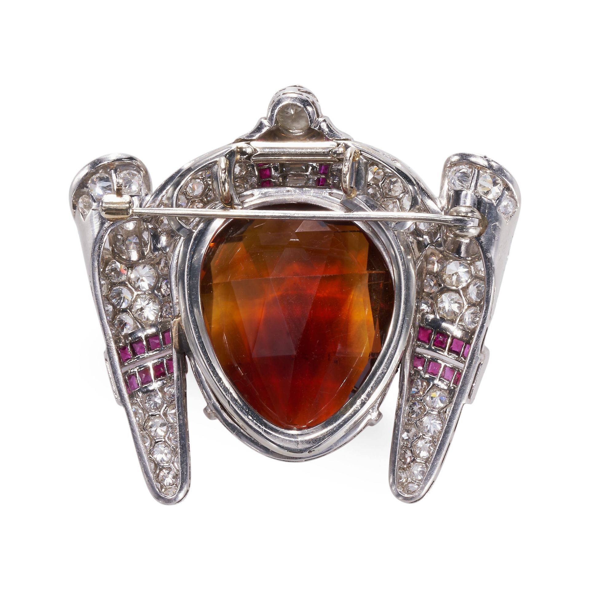 AN IMPRESIVE ART DECO, DIAMOND, RUBY AND CITRINE BROOCH. - Image 2 of 2