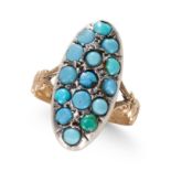 AN ANTIQUE TURQUOISE CLUSTER RING.